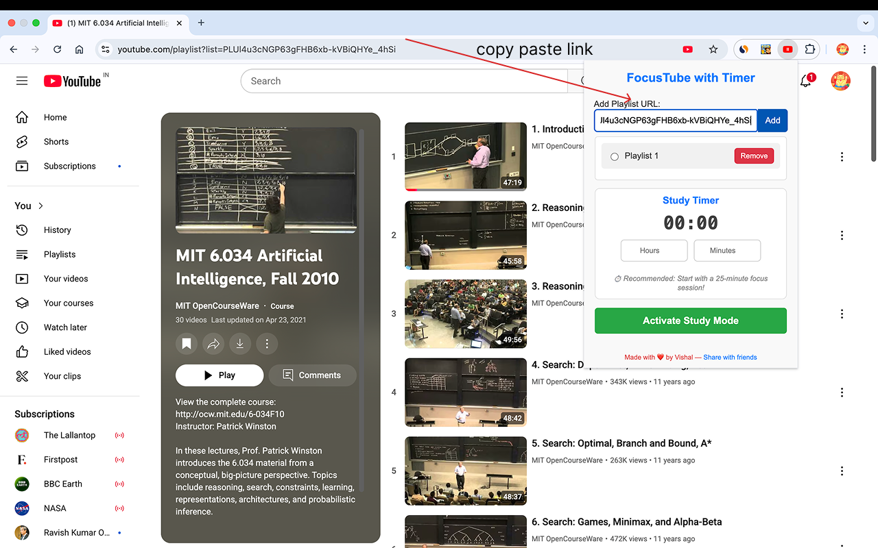 FocusTube Setup - Paste YouTube Playlist URL